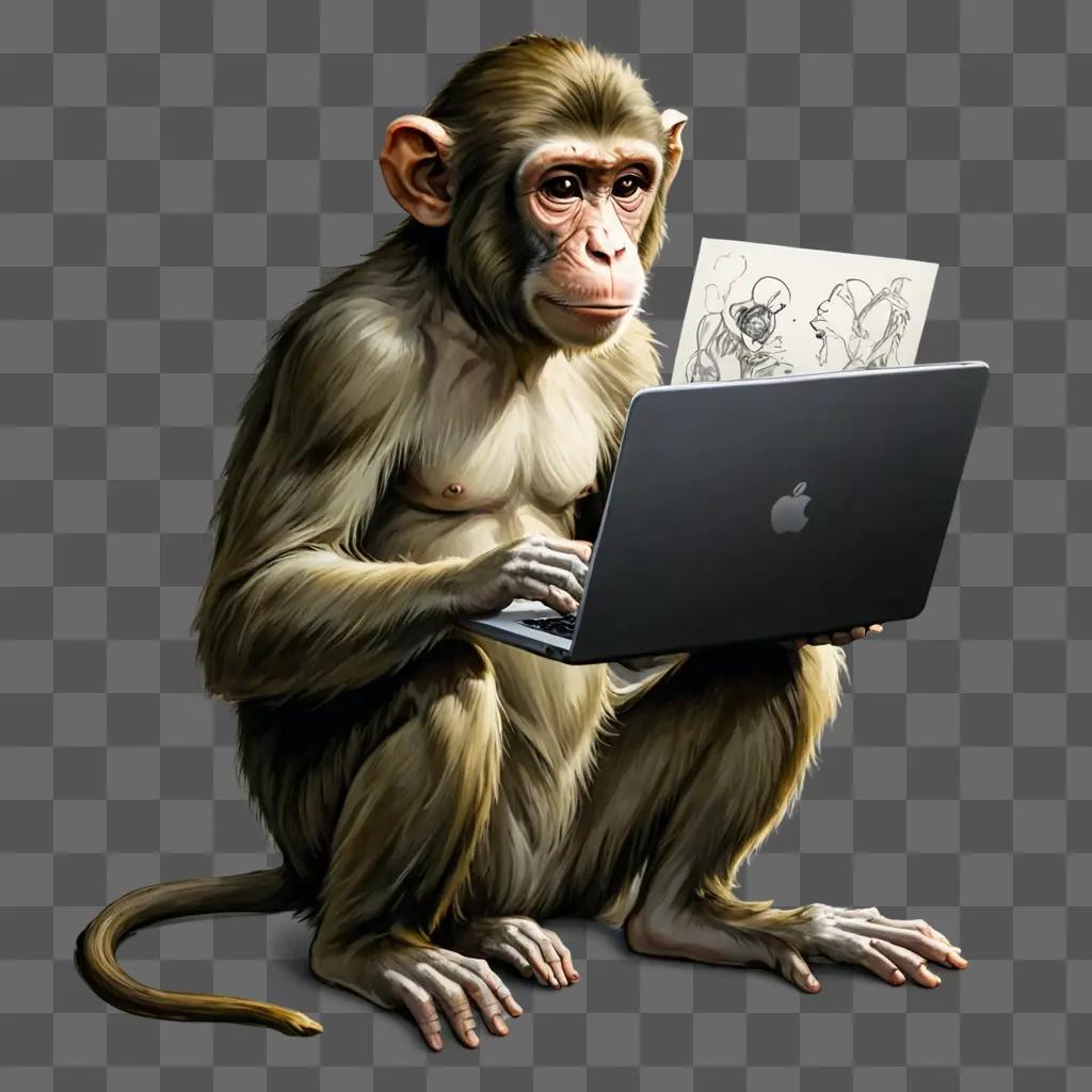 monkey drawing for kids Monkey with a laptop in his lap