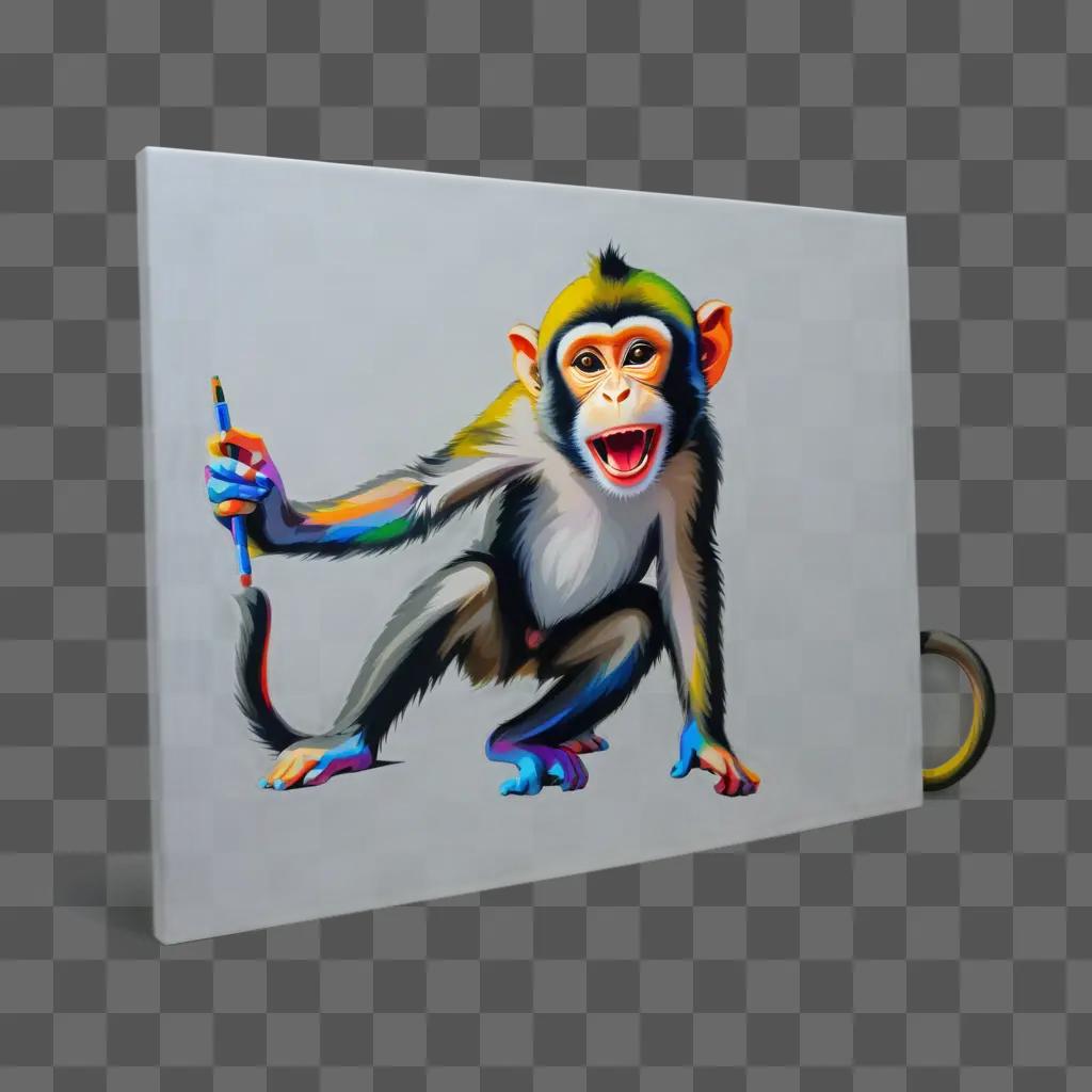 monkey drawing with a brush and a smile