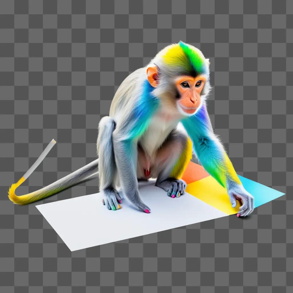 monkey drawing with a rainbow of colors on it