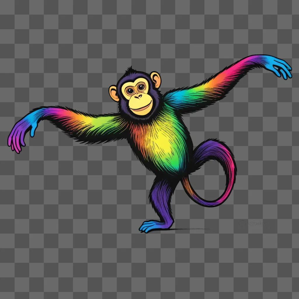 monkey drawing with colour on a dark background