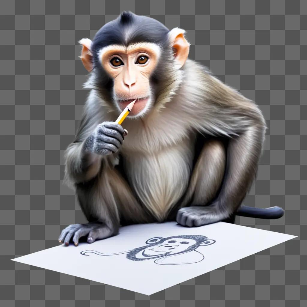 鉛筆でスケッチを描く猿