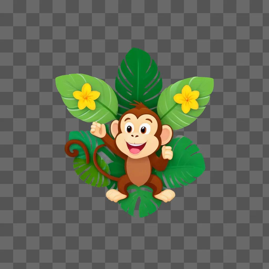 monkey emoji sits on a green background with leaves