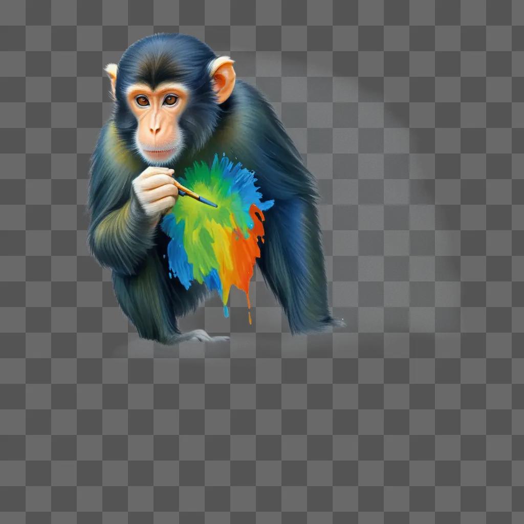 monkey paints a multicolored picture