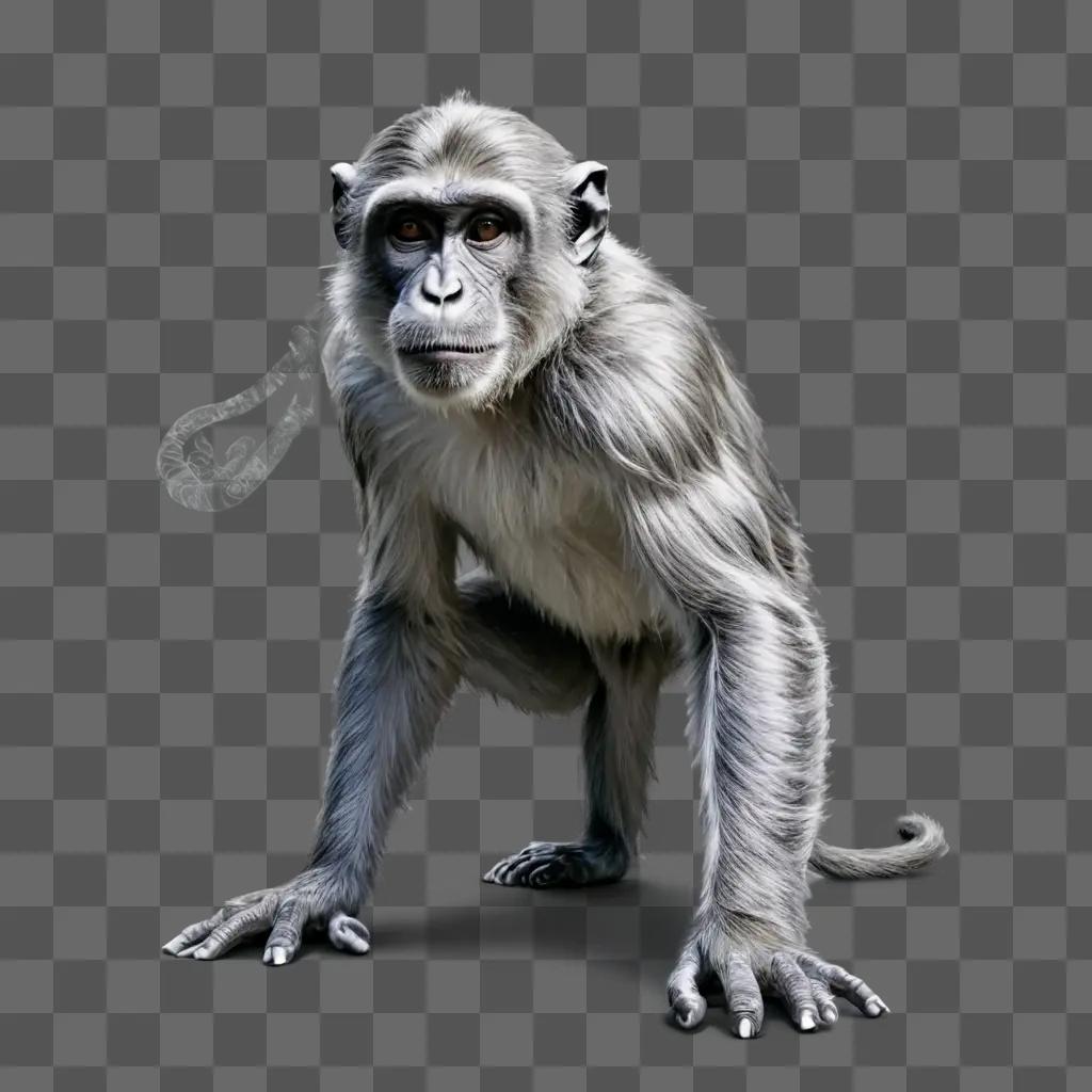 monkey sketch A grey monkey with white hands and feet