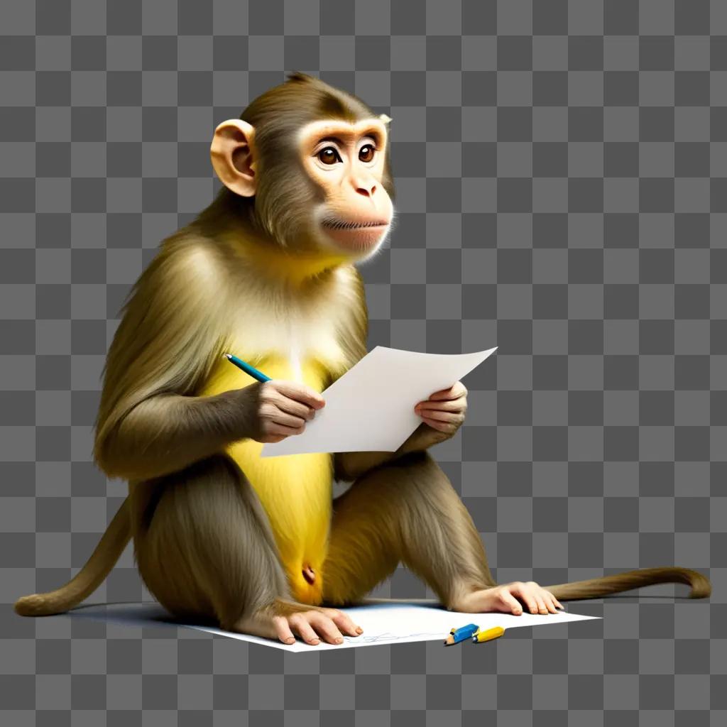 monkey with a sketch in his hand