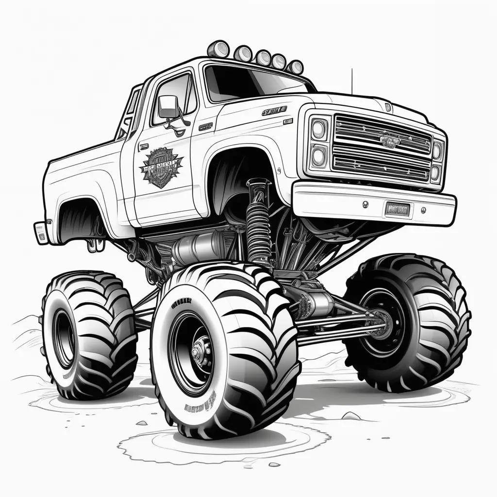 monster truck coloring page features large tires and wheels