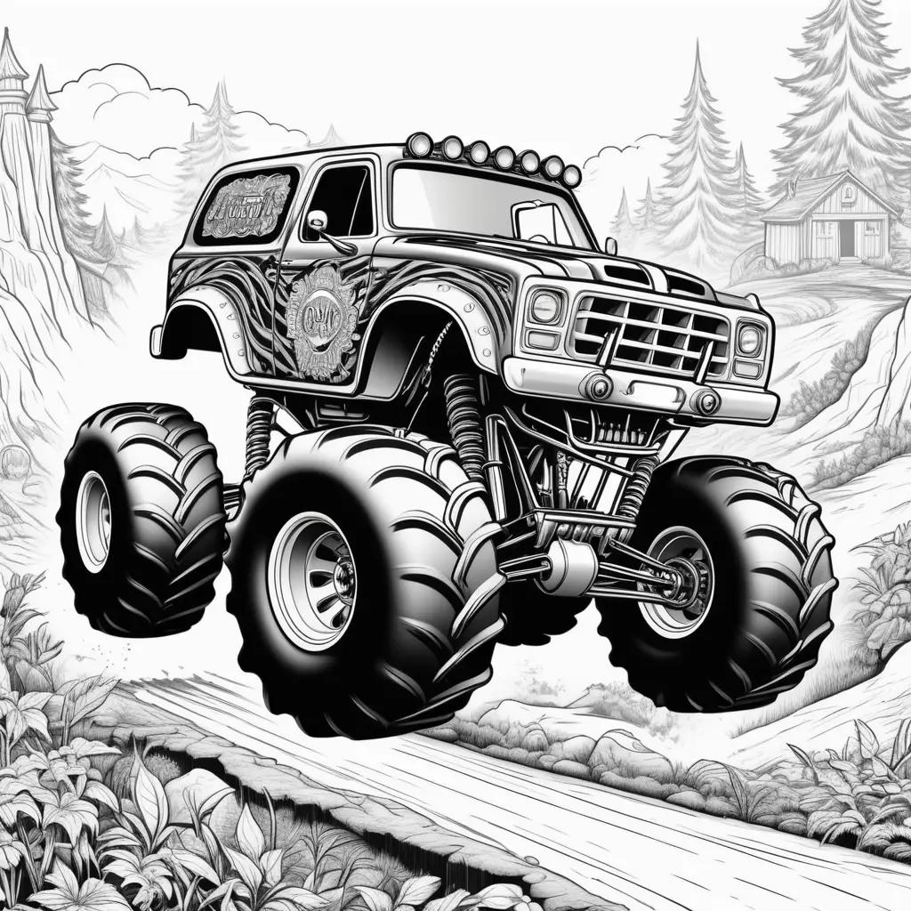 monster truck coloring page with a monster jam theme