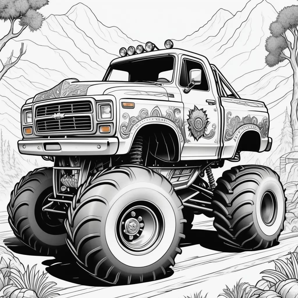 monster truck in a monochrome color page