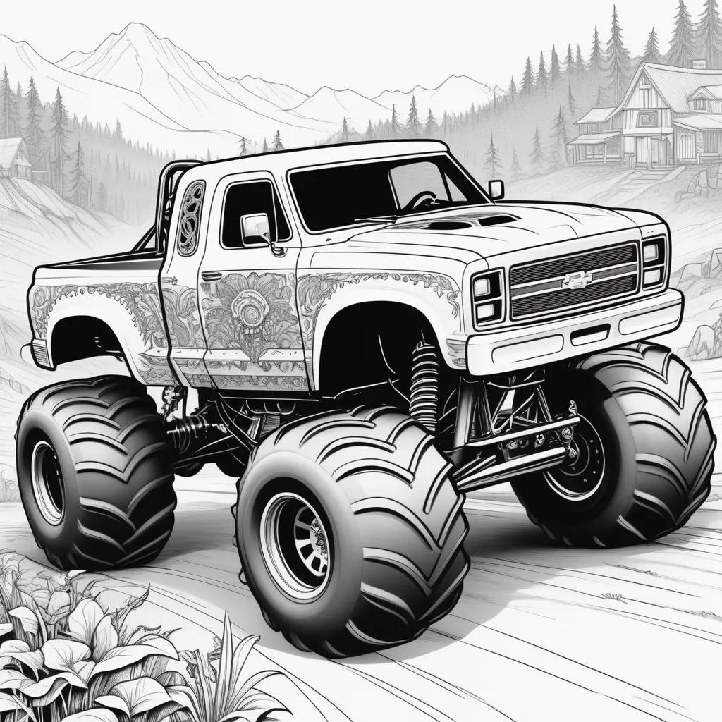 monster truck in black and white color page