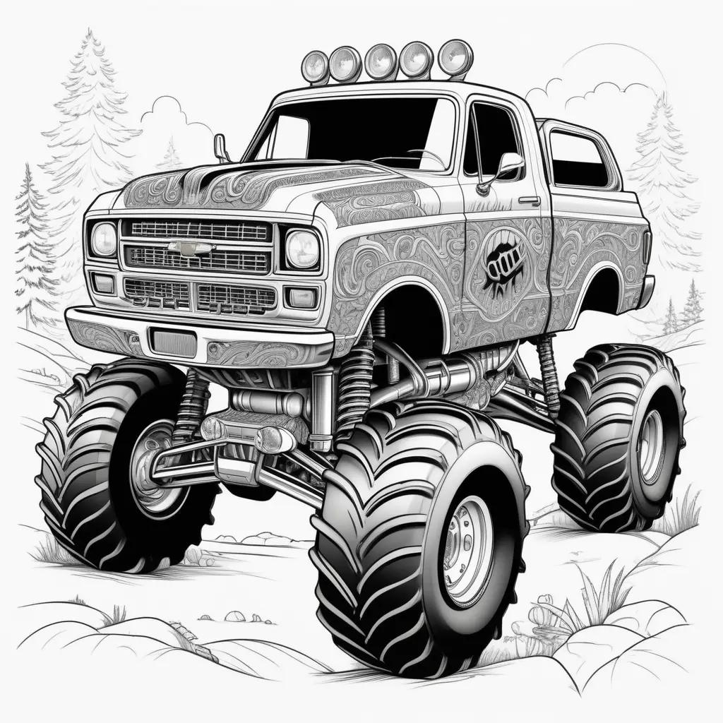 monster truck in black and white drawing