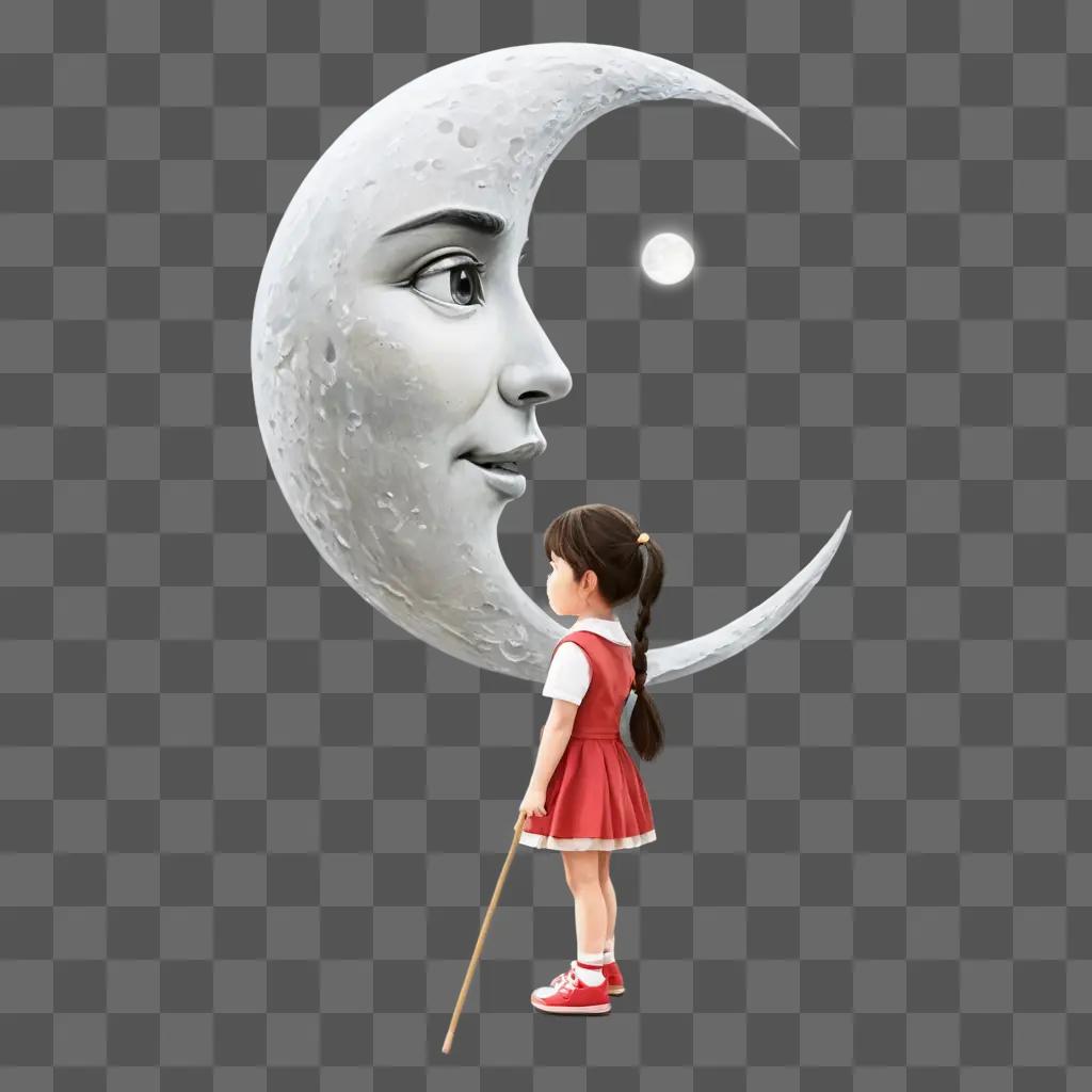 moon drawing for kids A girl looks up at a moon face