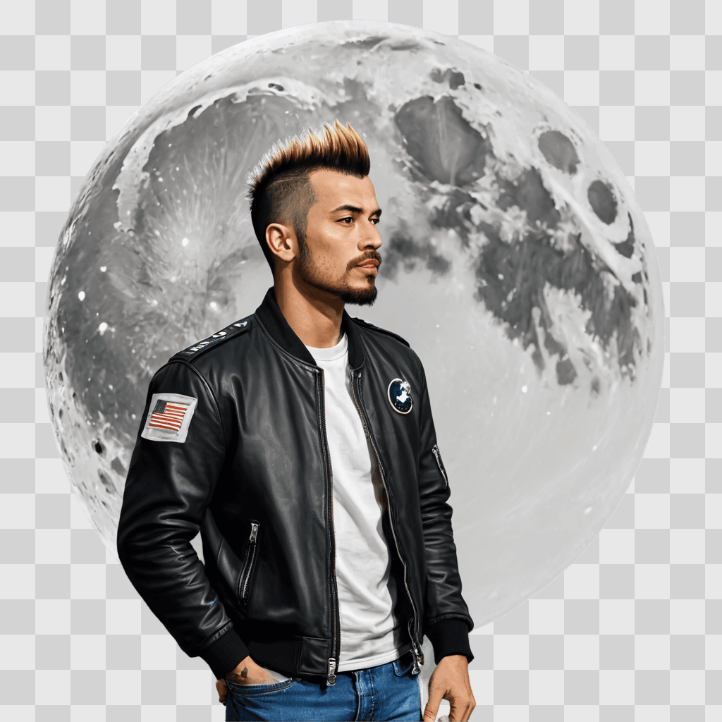 moon drawing outline A man with a mohawk and a leather jacket