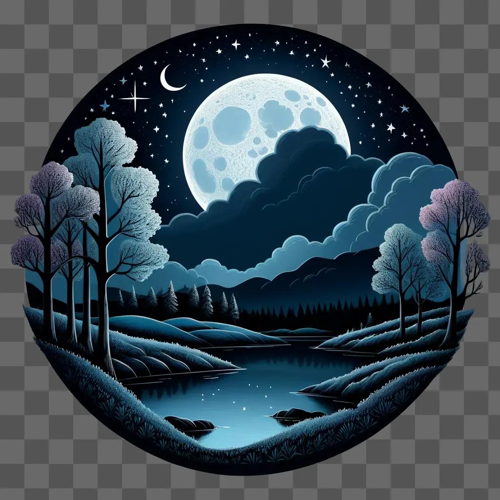 moon drawing surrounded by a night sky