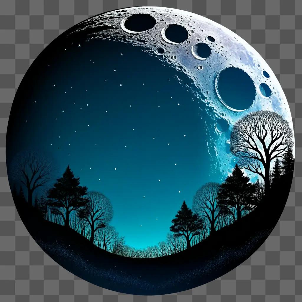 moon drawing with a blue and white color scheme