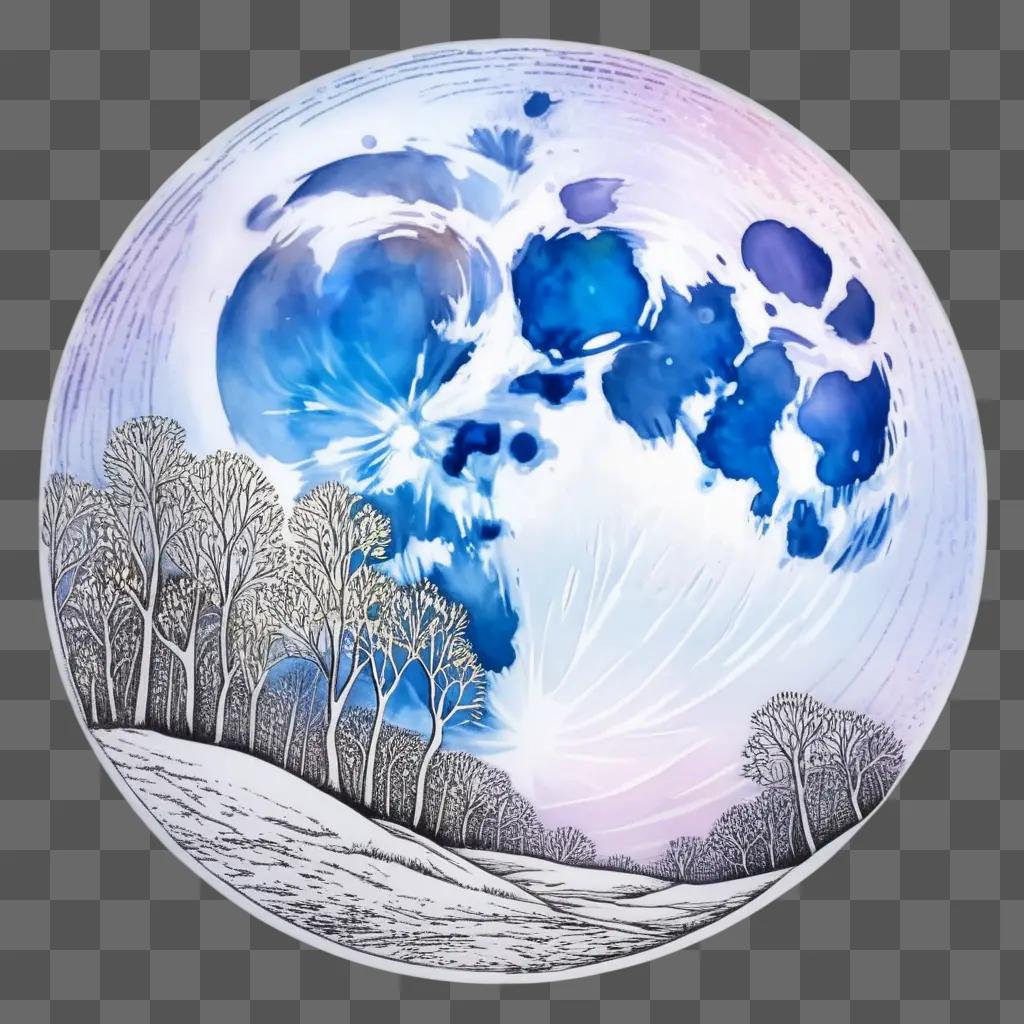 moon drawing with a colour scheme of blue and purple