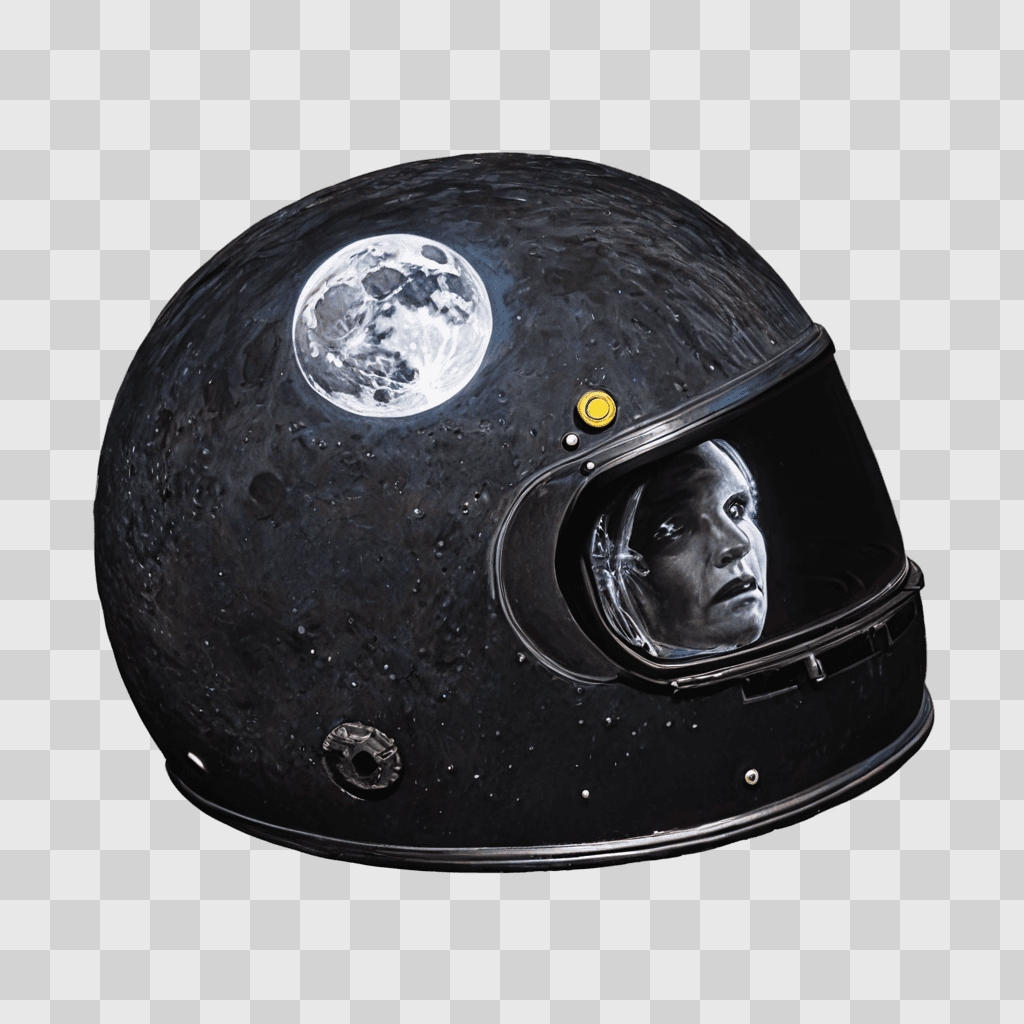 moon drawing with colour A black helmet with a moon painted on it