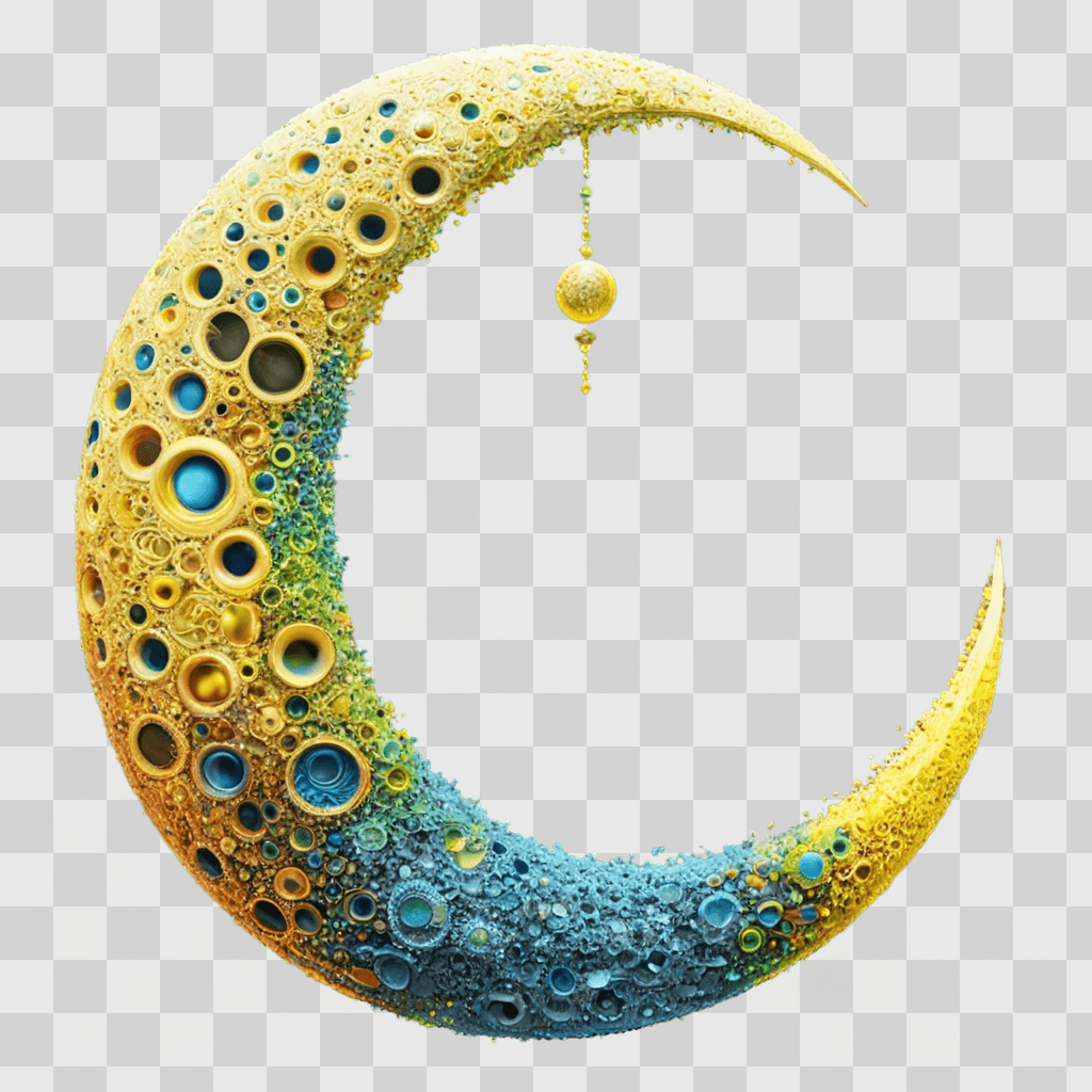 moon drawing with colour A fractal crescent moon with a hanging ornament