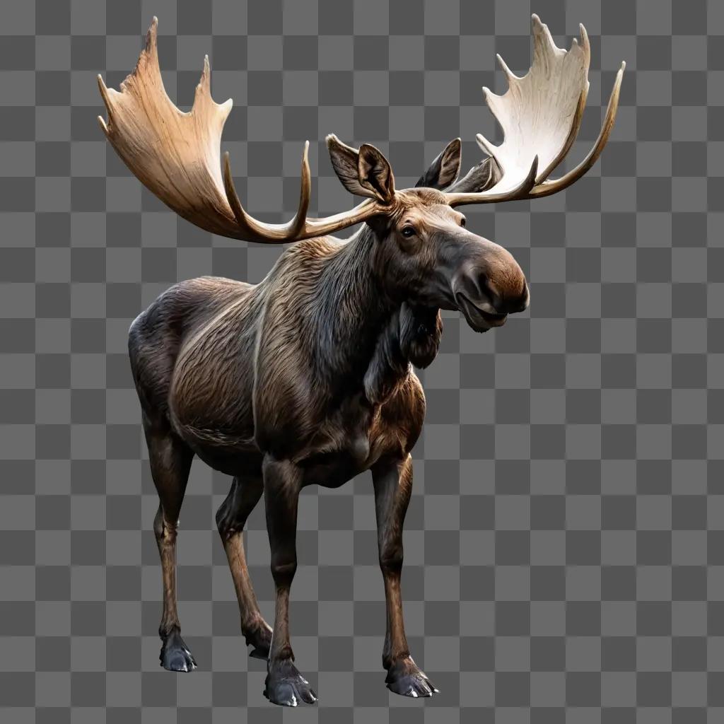 moose clipart A brown moose with large horns on a brown background