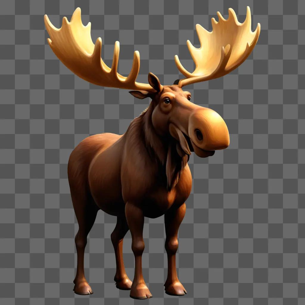 moose clipart A cartoon moose with horns stands against a brown background