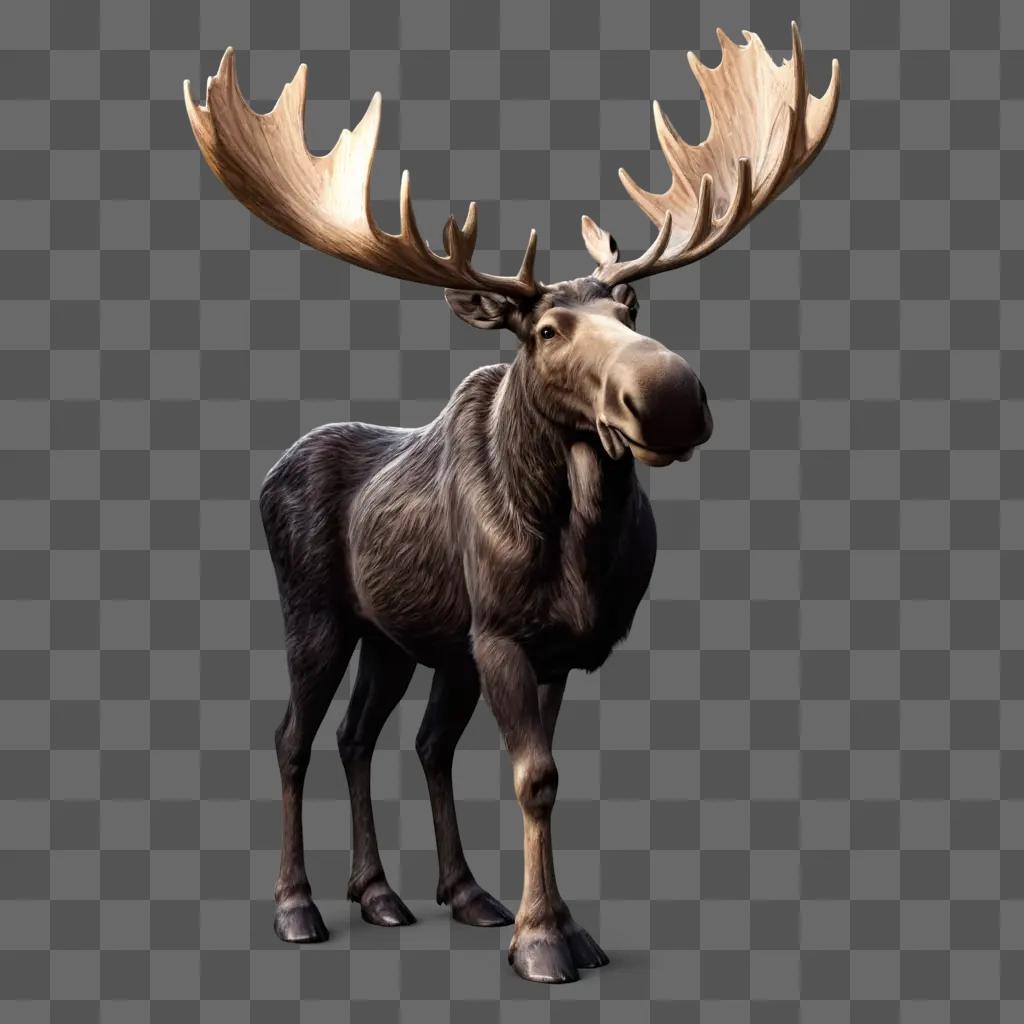 moose clipart A large moose with big horns standing in front of a brown background