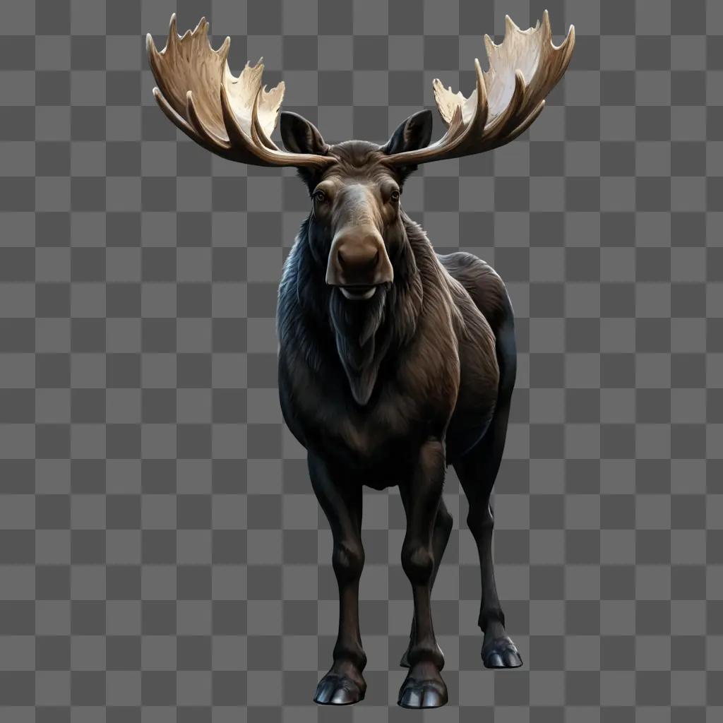 moose clipart A moose with big antlers stands in the dark