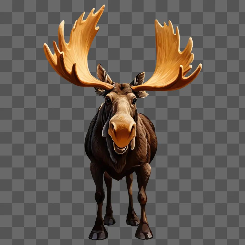 moose clipart A moose with big horns stands on a brown background