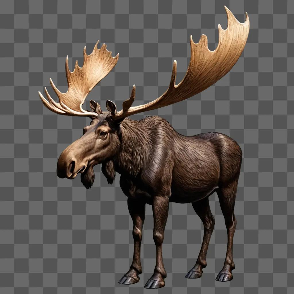 moose clipart A moose with big horns stands on a brown background