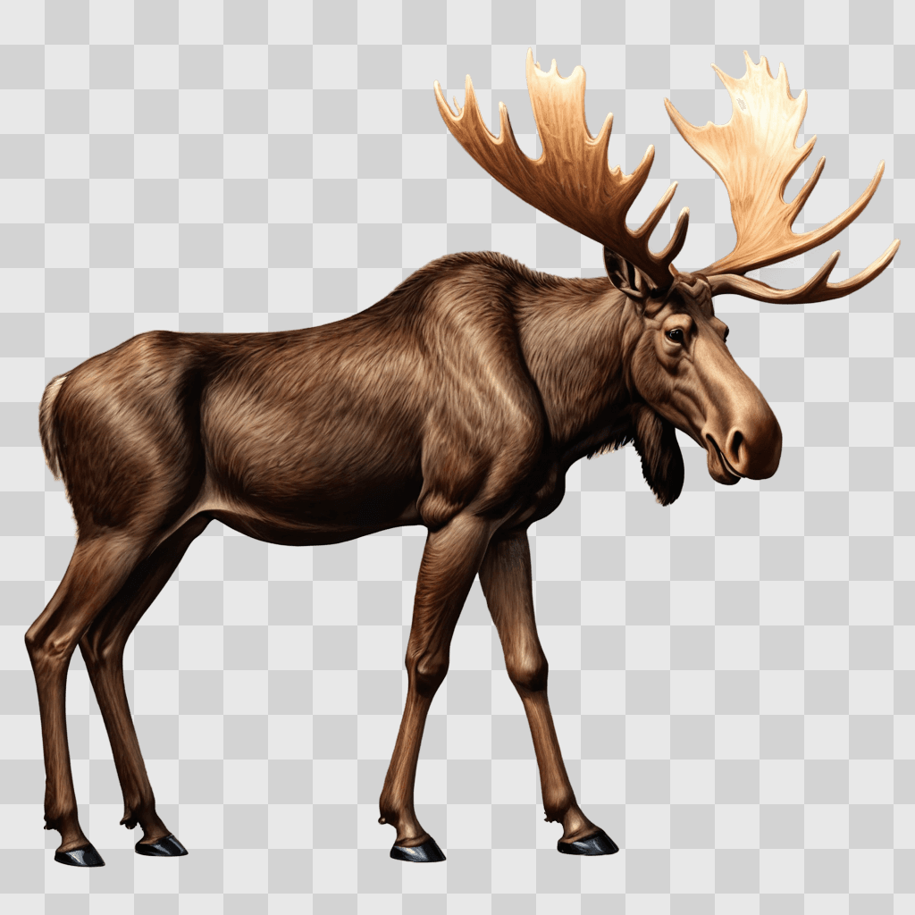 moose clipart A moose with large horns walks across a brown background