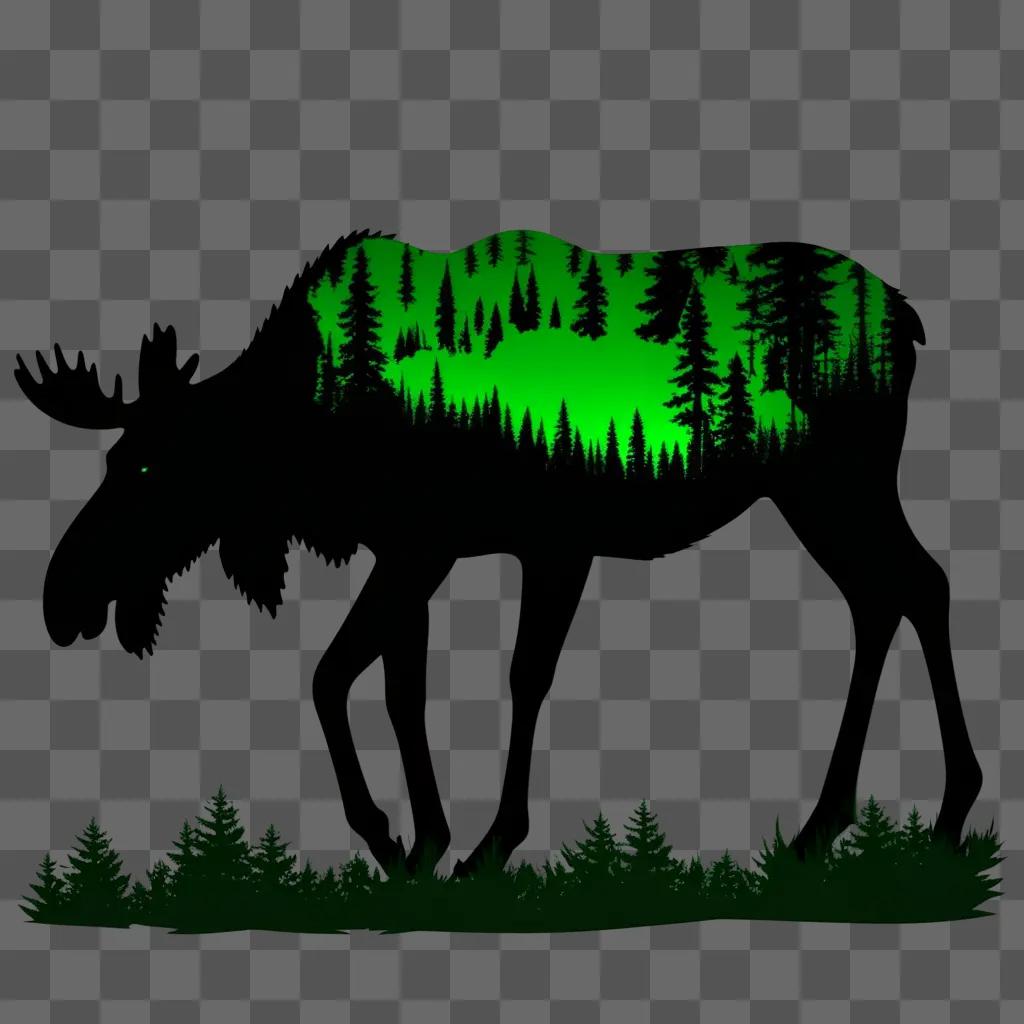 moose in silhouette against a green background