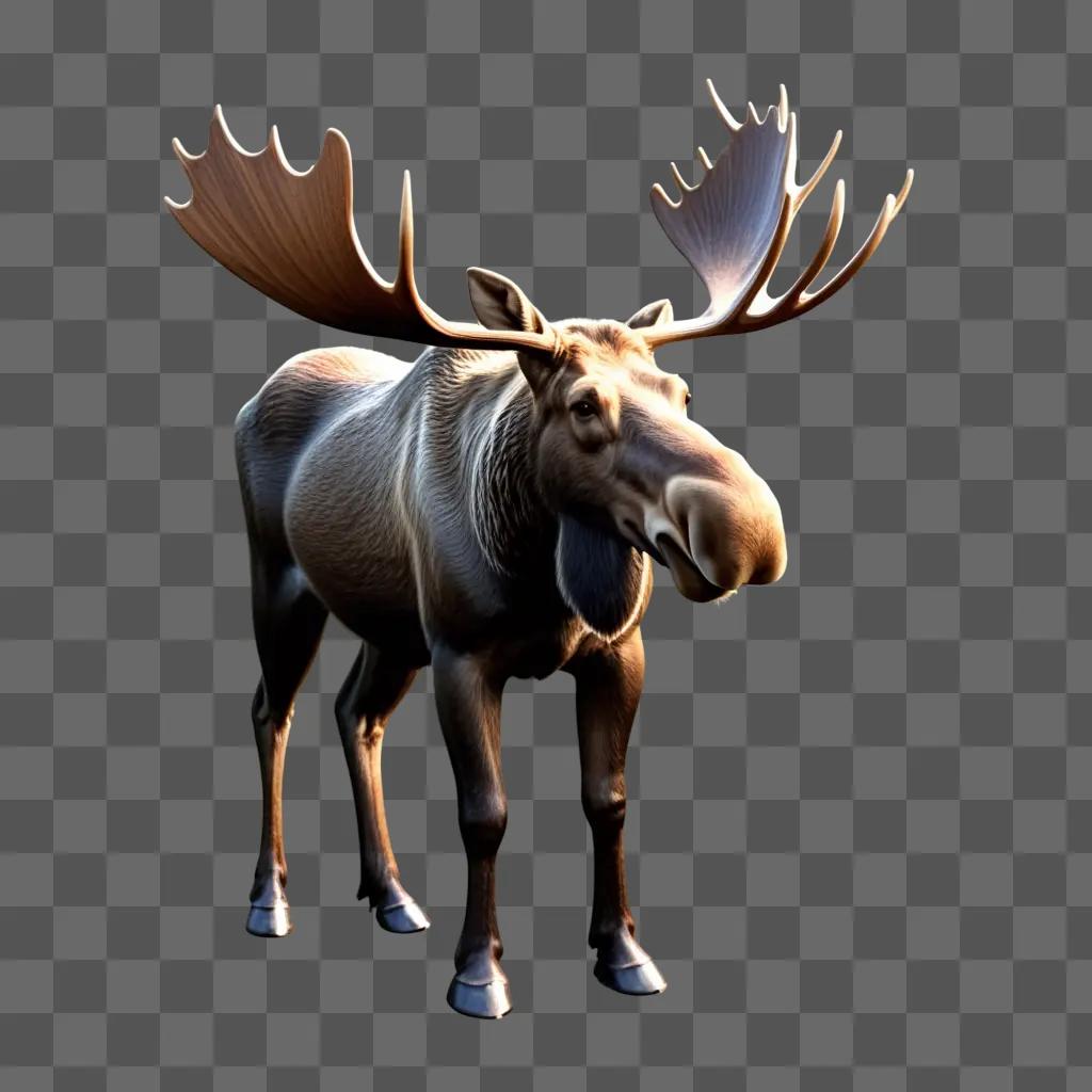 moose is standing on a beige background with its horns