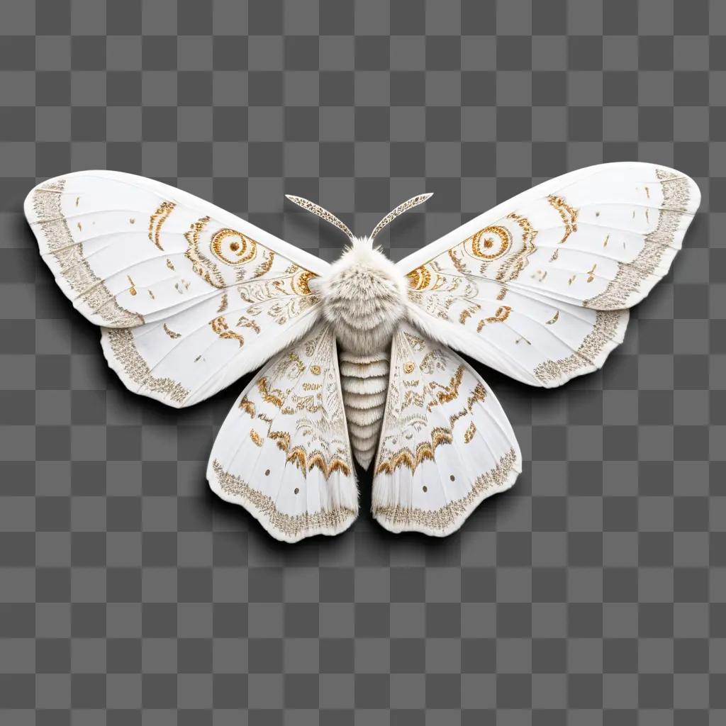 moth with white wings and gold designs