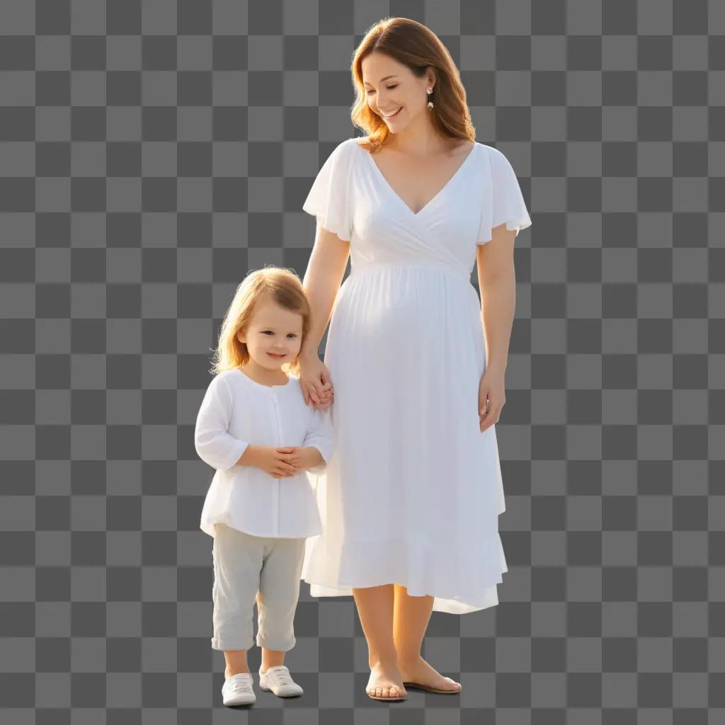 mother and daughter pose together in a white dress