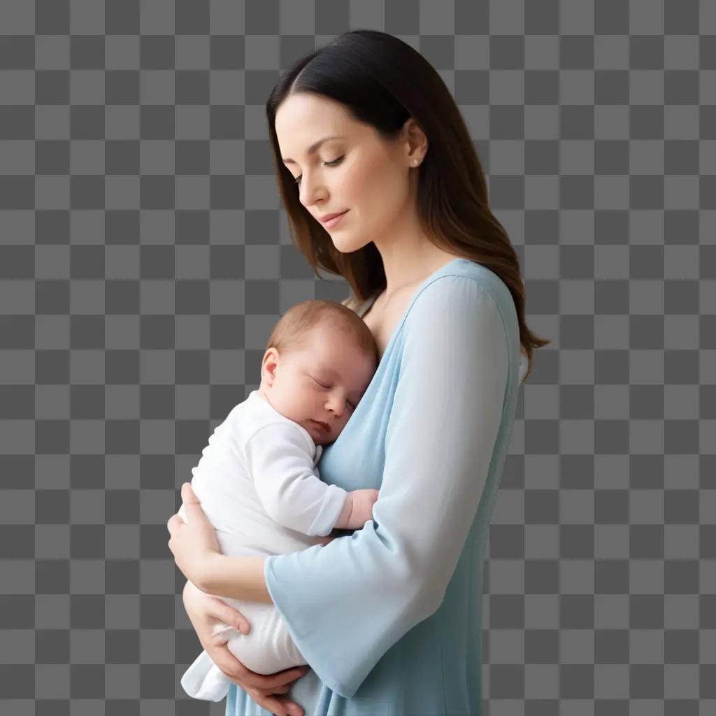 mother cradles her baby in a tranquil pose