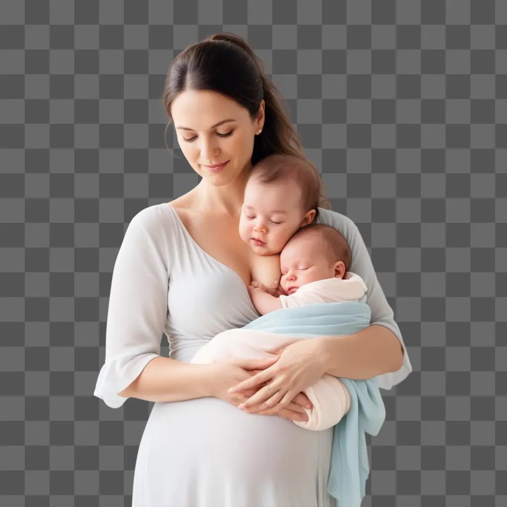 mother cradles her newborn twins in her arms