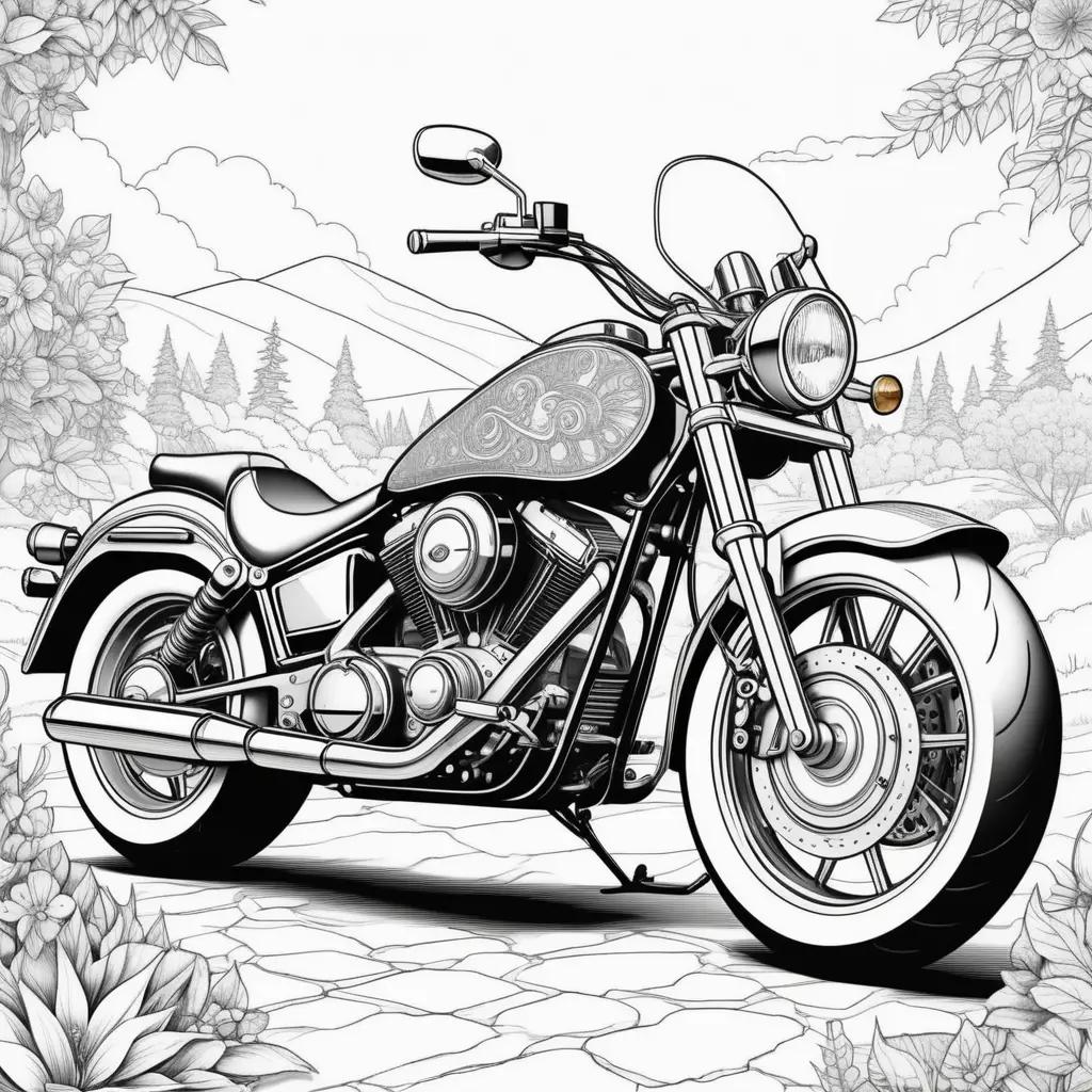 白黒のぬりえでオートバイの描画