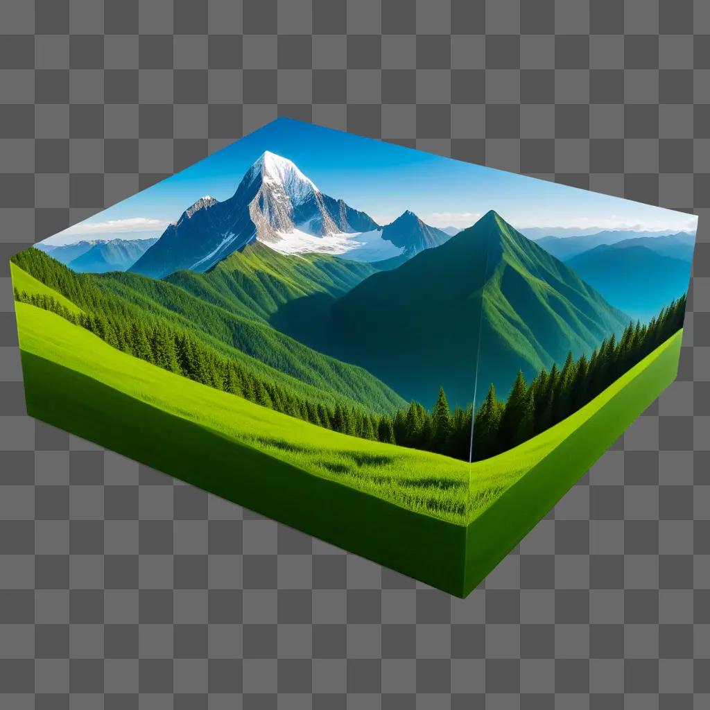 mountain image in a square, with a green background