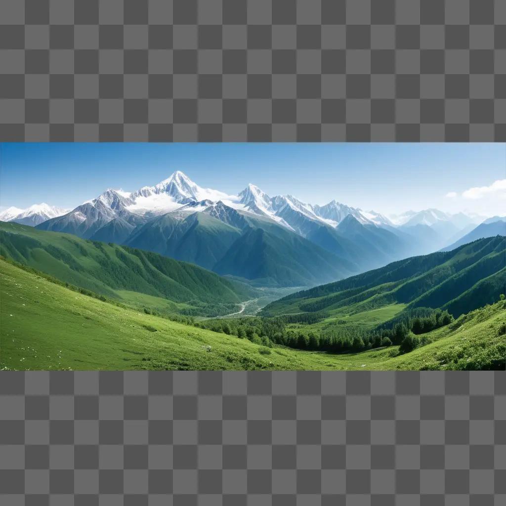 mountain range with a blue sky and snow covered peaks