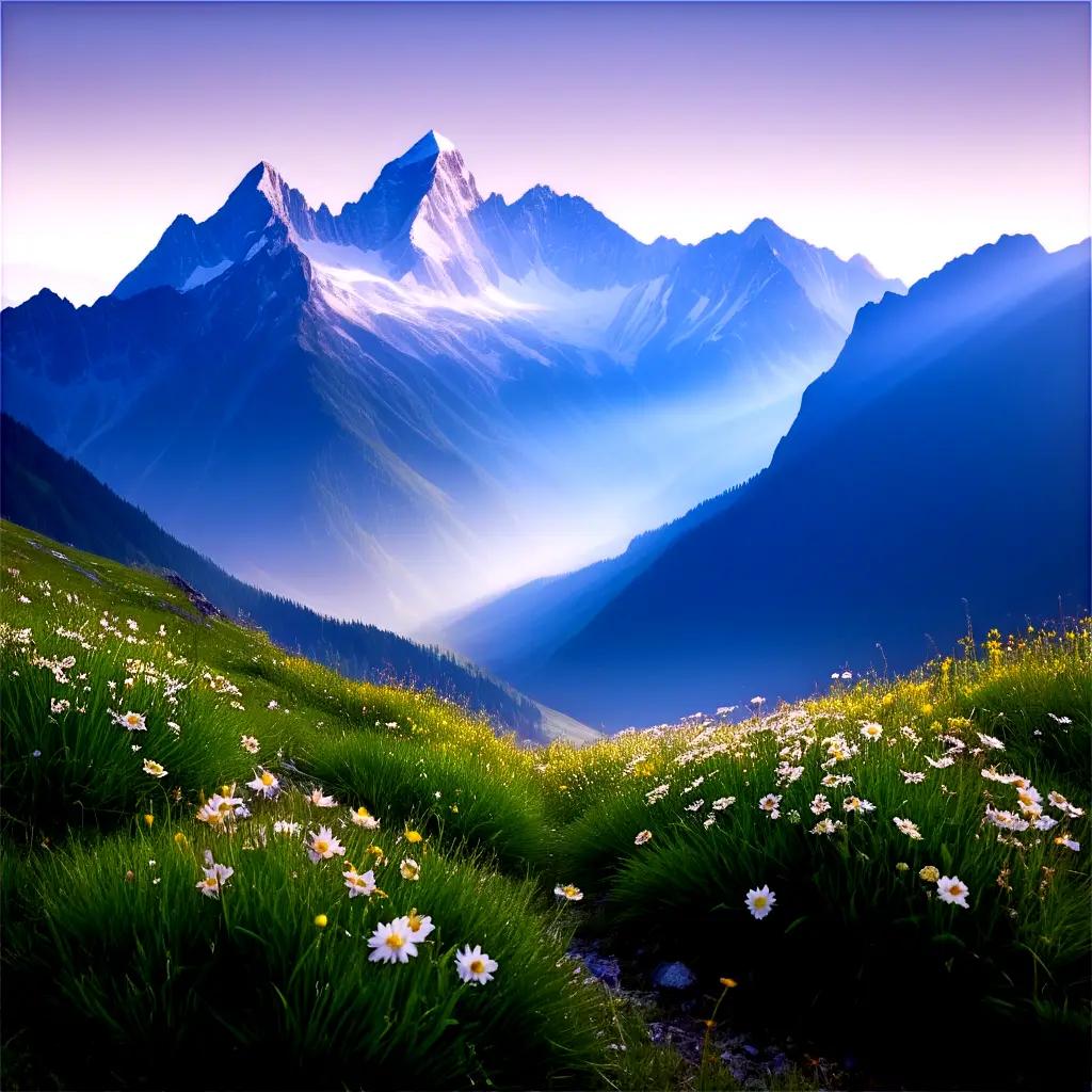 mountain range with a white peak and a blue sky