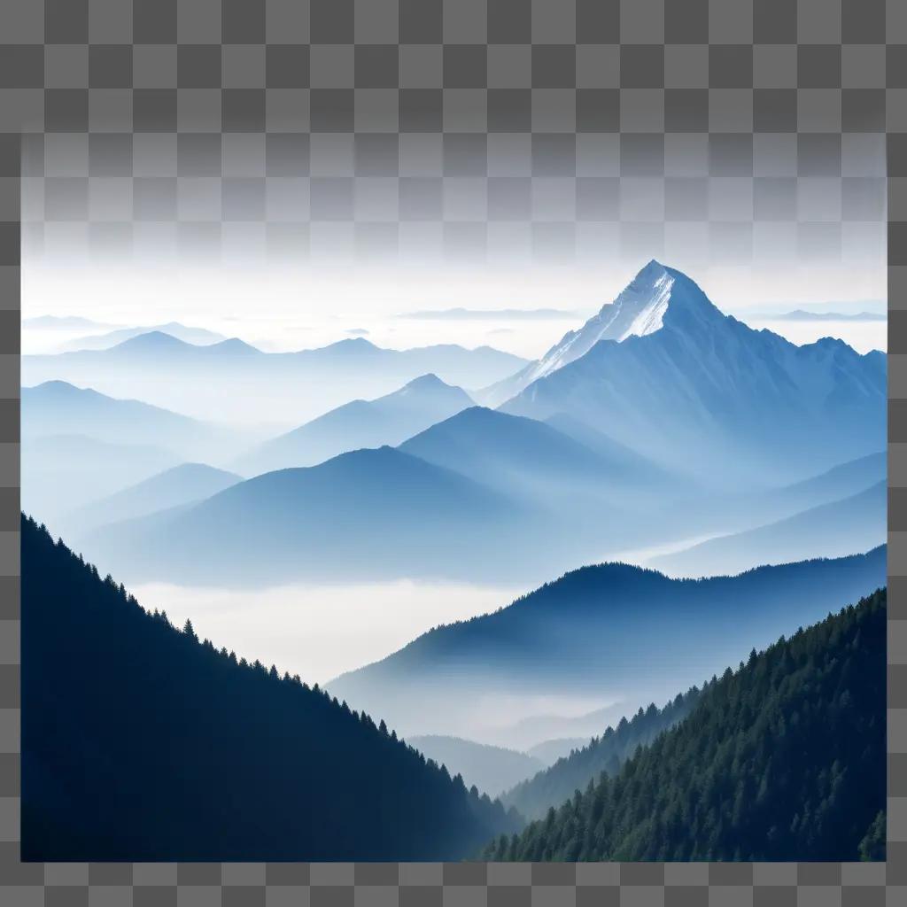 mountain with a blue tint and fog