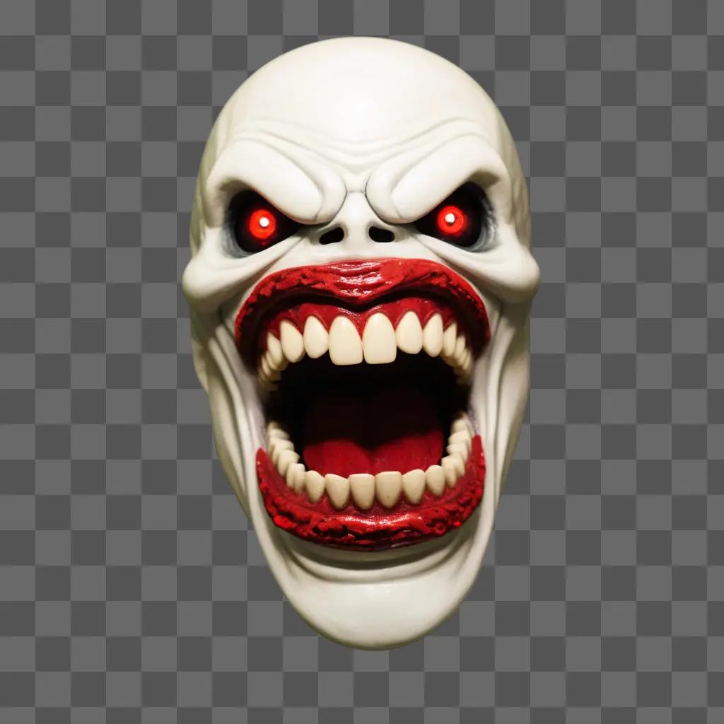 mouth with glowing red eyes and sharp teeth