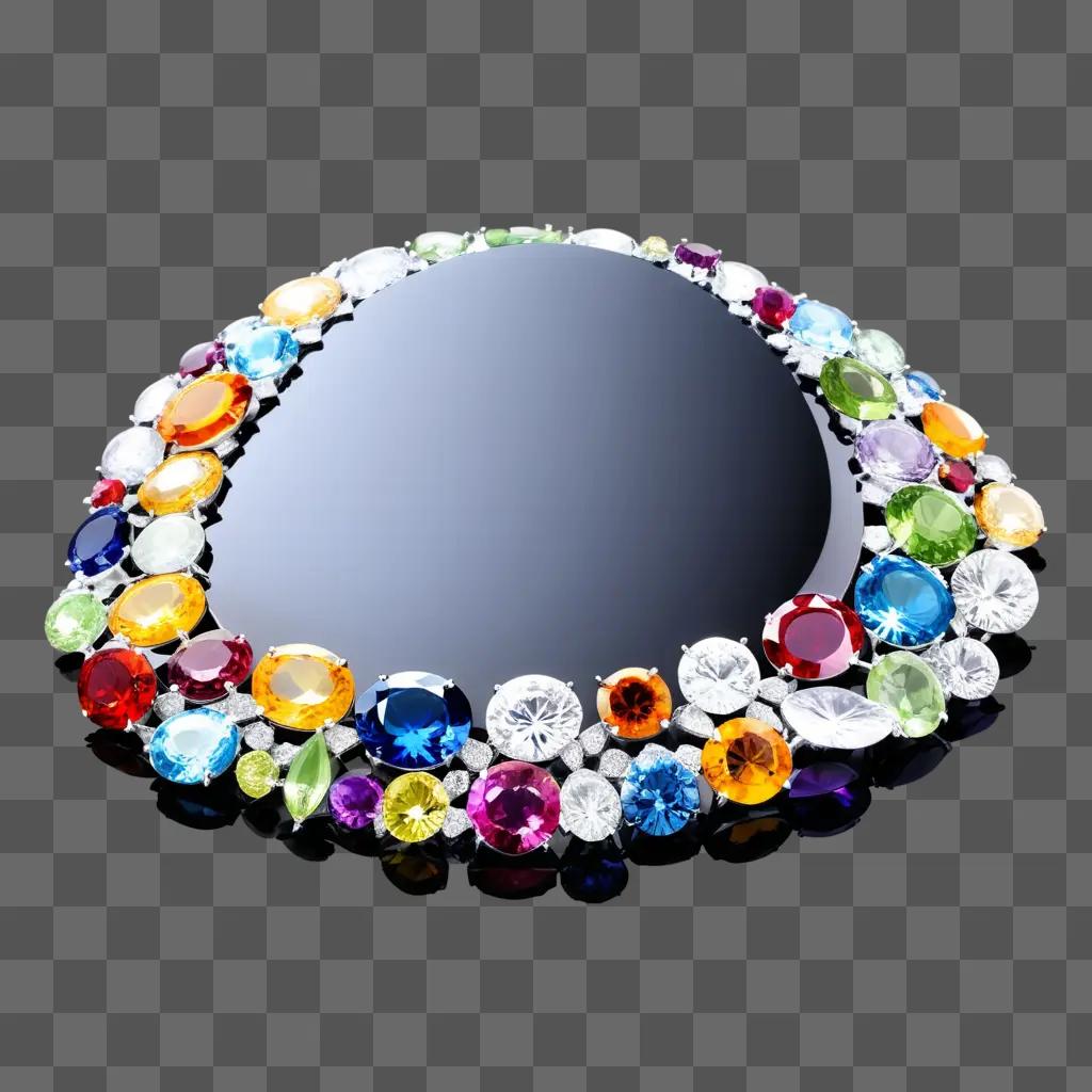 multicolored necklace with a round mirror in the center