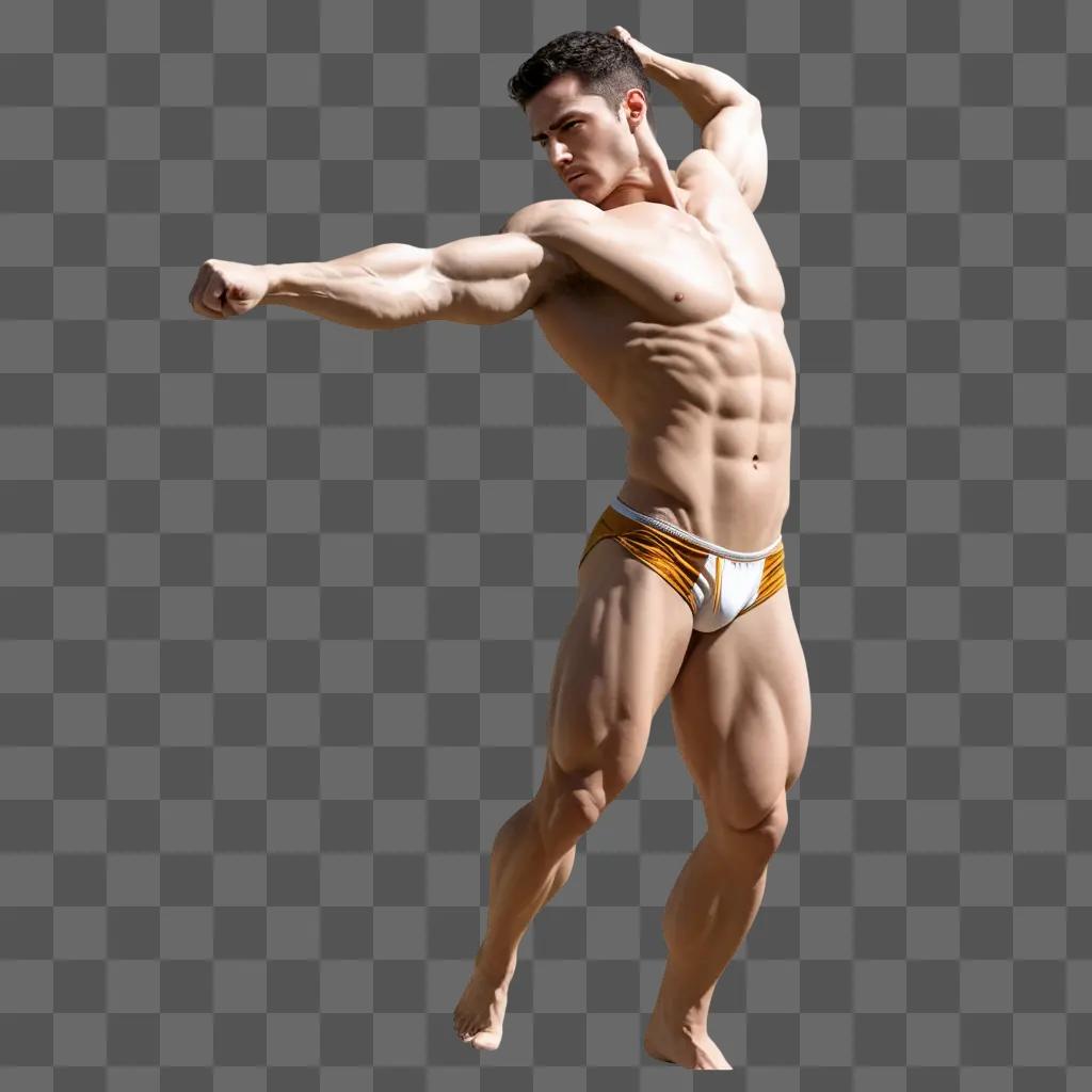 筋肉質の男は写真で筋肉を曲げます