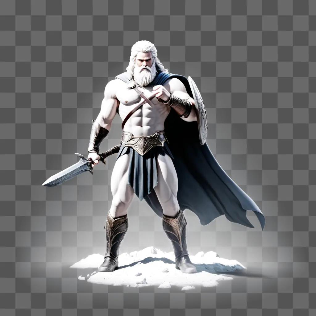筋肉質の男は剣と盾を持っています