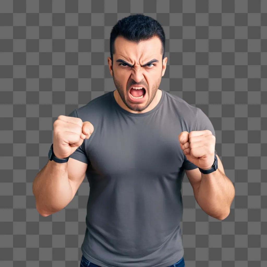 muscular man screams with fists clenched