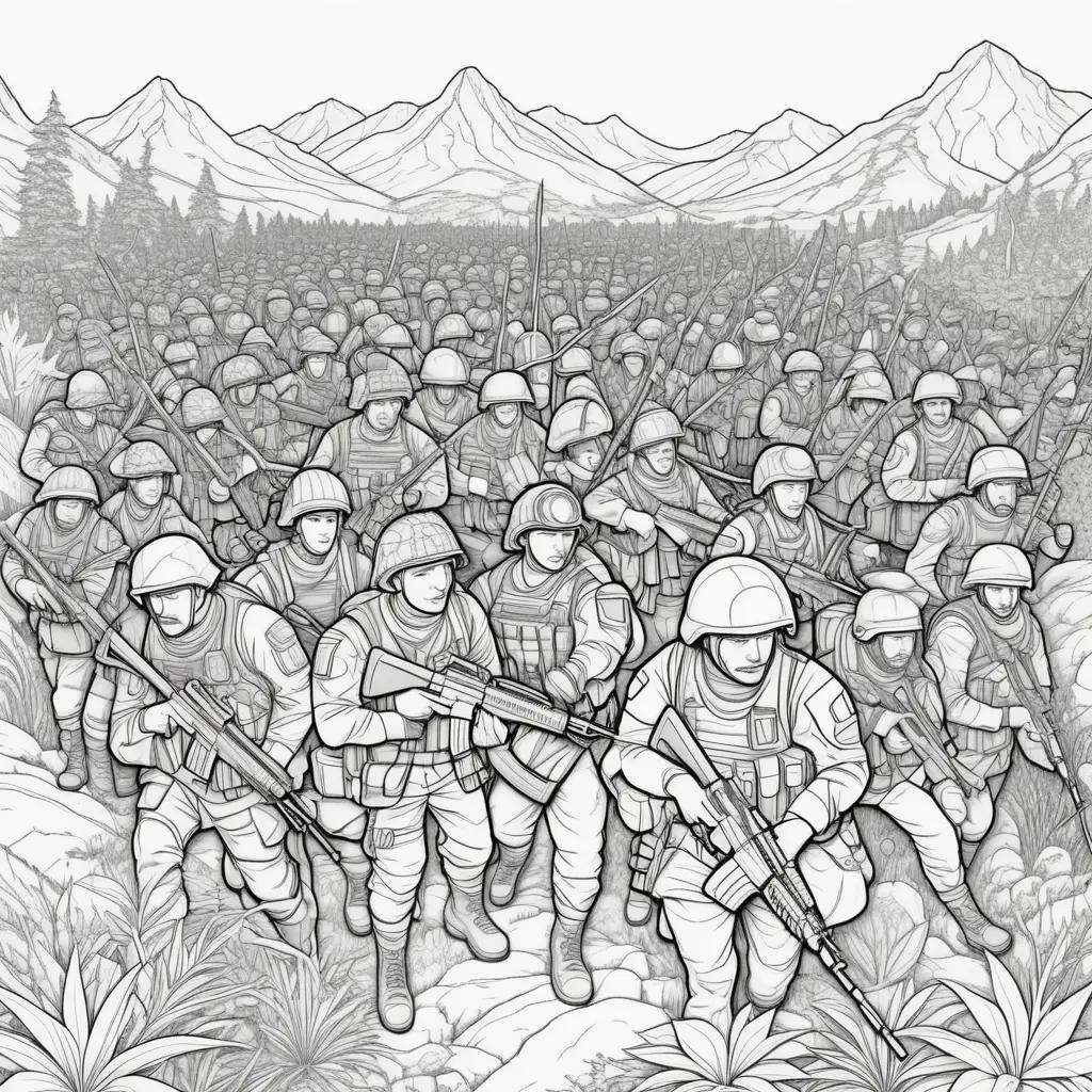 my Coloring Pages of a large group of soldiers in a field