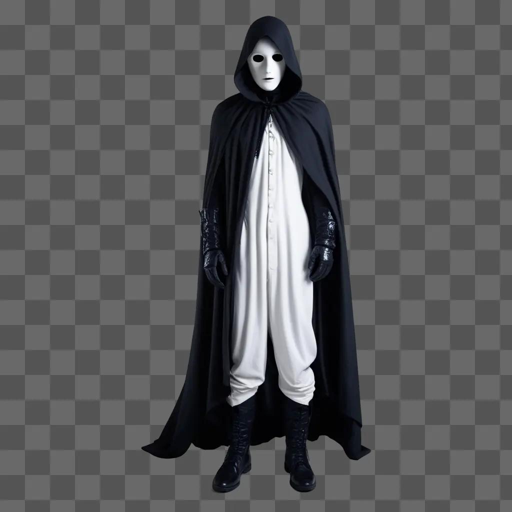 mystery character in a white and black outfit