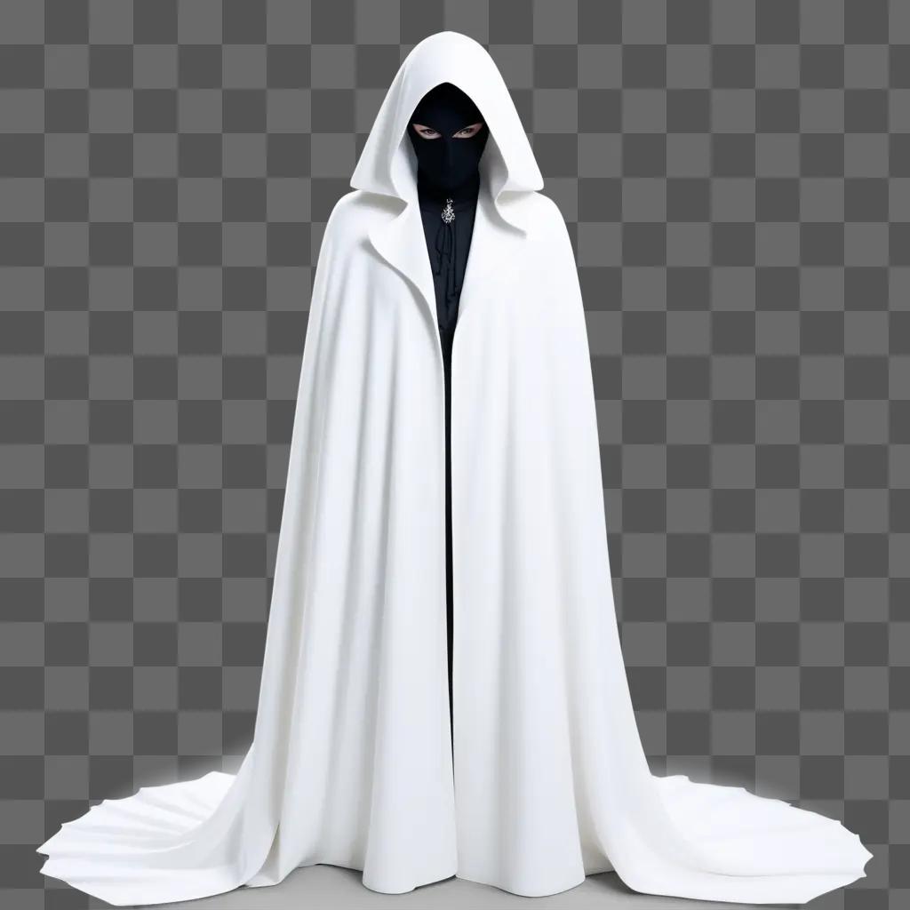 mystery character in a white cloak and mask