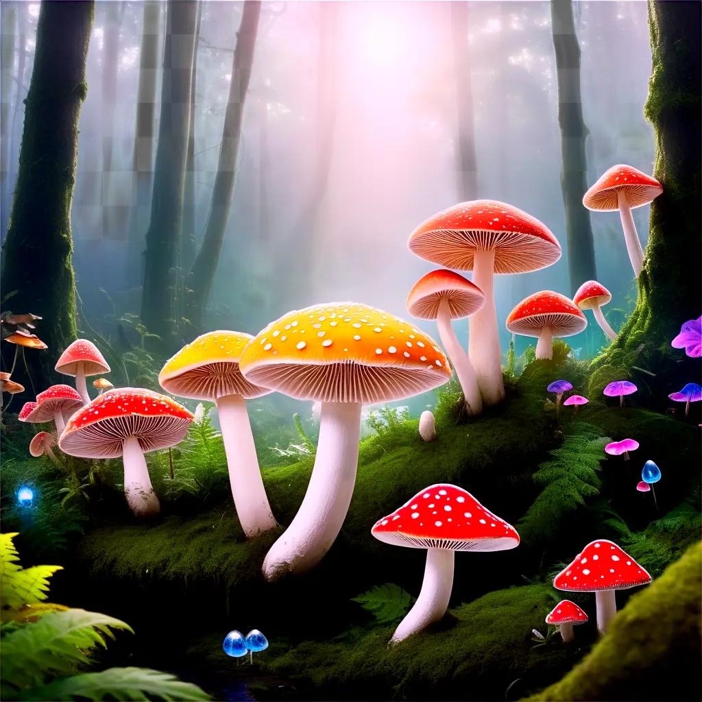 mystical forest filled with colorful mushrooms