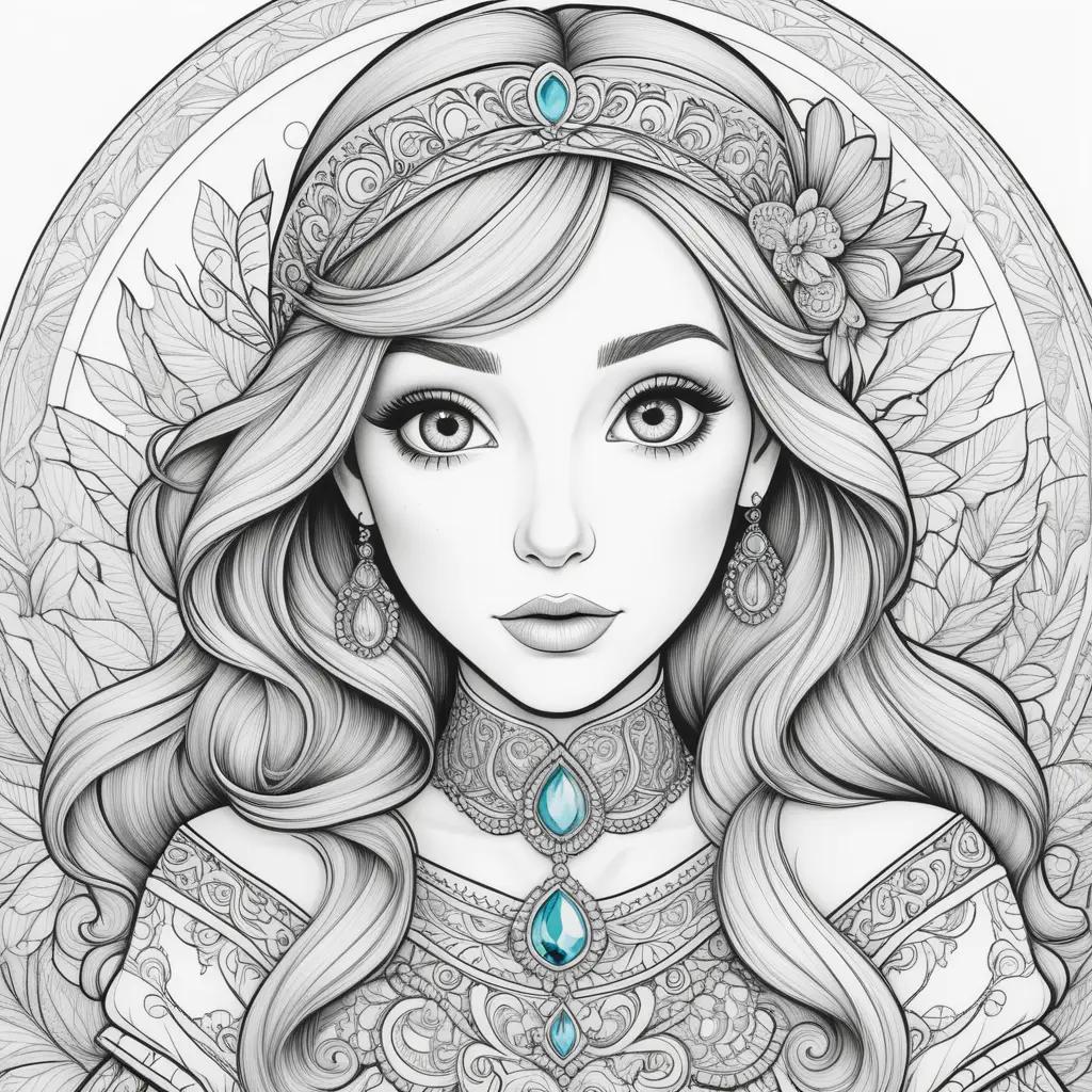 na Coloring Page: A beautiful woman with a crown and earrings