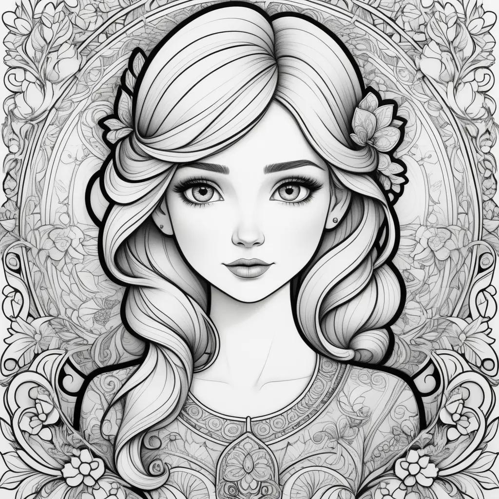 na Coloring Page: A cute girl with a flower in her hair